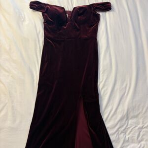 David's Bridal Off-Shoulder Burgundy Dress
